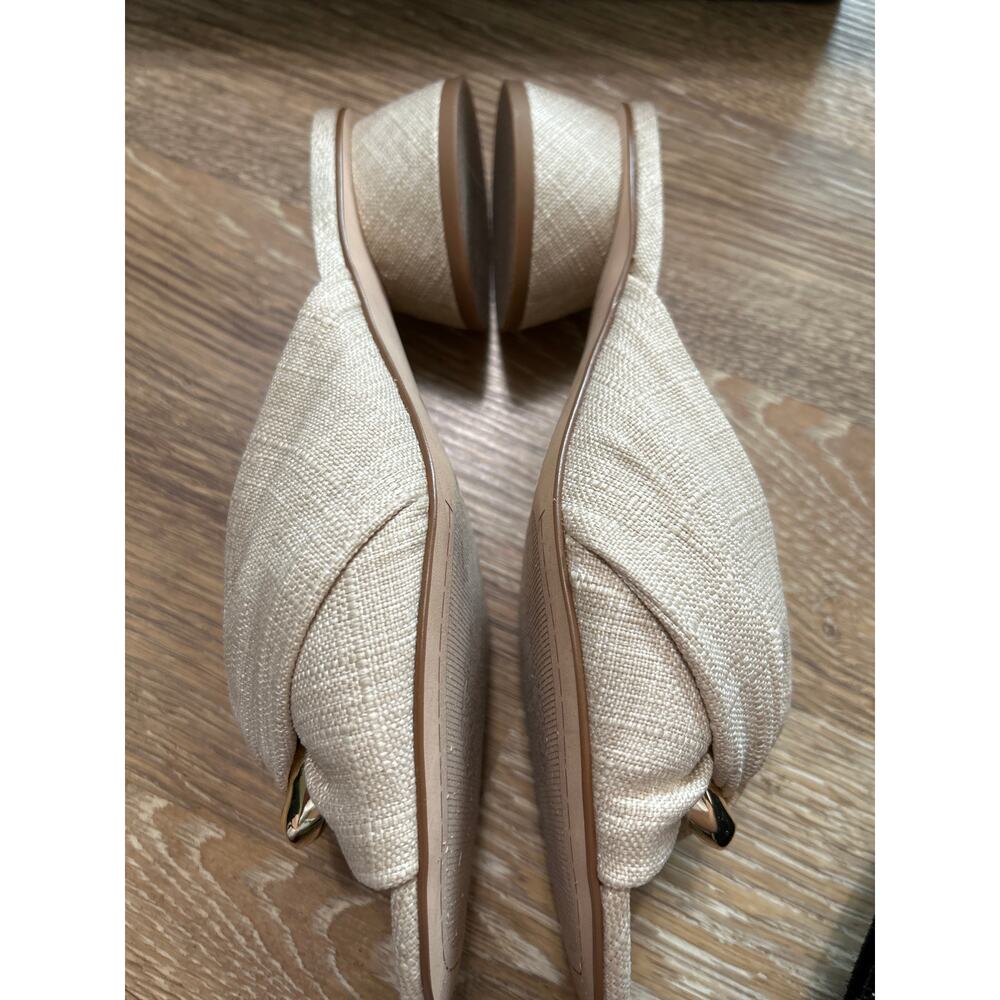 Vince Camuto Liane Natural Linen Raffia Slide Sandals Gold Ring Round Heel New 9 - Picture 12 of 14